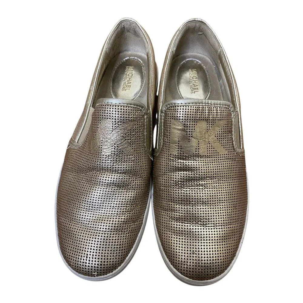 Michael Kors Gold Slip-On Sneakers Size 6.5 Metallic Leather Flats